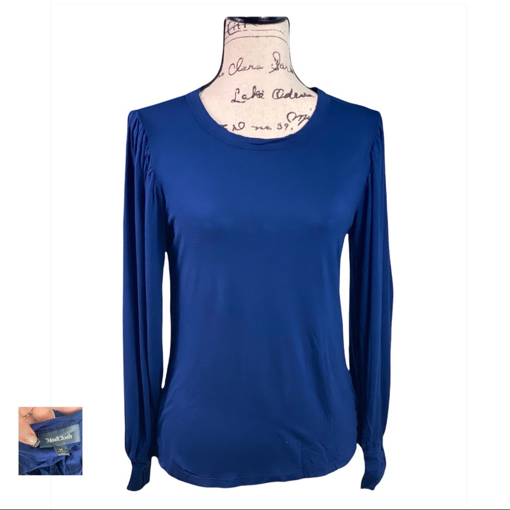 ModCloth Navy Balloon Sleeve Solid Top